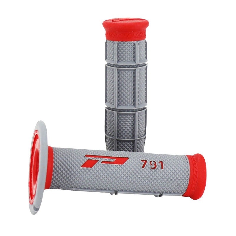 REVETEMENT POIGNEE PROGRIP MOTO OFF ROAD 791 DOUBLE DENSITE BASE ROUGE-GRIS CLOSED END 115mm (CROSS-MX) (PAIRE)