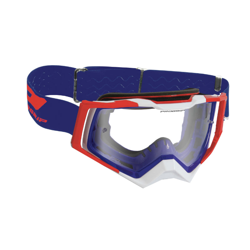 CROSS PROGRIP 3309 TR RAPID BLUE-RED-WHITE GOGGLES-MASK WITH TRANSPARENT ANTI-SCRATCH-ANTI-UV-ANTI-FOG SCREEN (CE-EN-NO. AC-96025 REV.2 APPROVED)