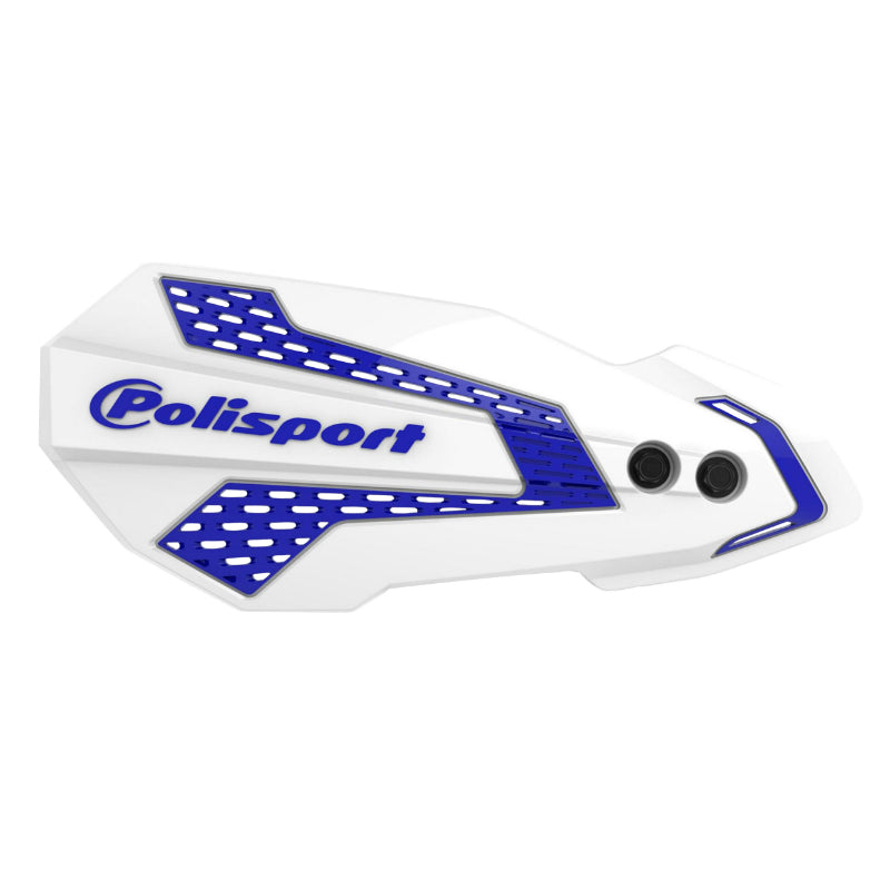 PROTEGE MAIN MOTO MX FLOW YAMAHA 125, 250 YZ, 250, 450 YZF, 125, 250, 450 WR 2008+ (FIXATION UNIVERSEL GUIDON + FIXATION SPECIFIQUE VEHICULE) VERSION OUVERTE BLANC-BLEU  -POLISPORT-