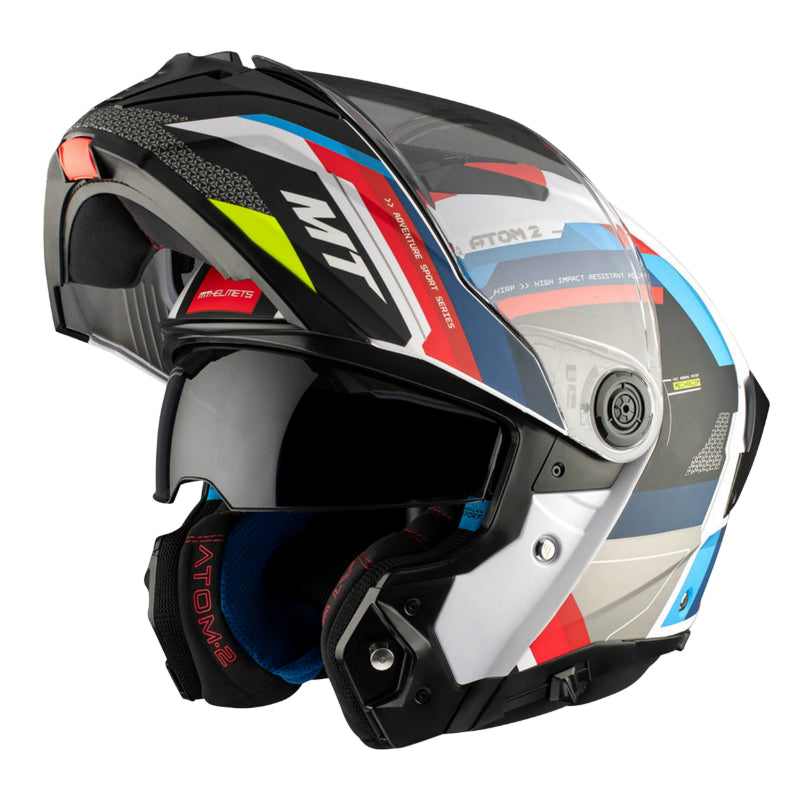 CASQUE MODULABLE MT ATOM 2 SV BAST A0 DOUBLE ECRANS BLEU-NOIR-ROUGE BRILLANT    XS (ECE 22.06 P-J P-J)