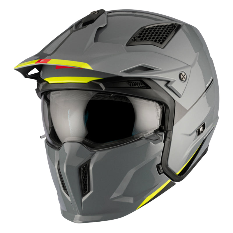 TRIAL MT STREETFIGHTER SV HELM UNI GLANZEND GRIJS S EENVOUDIG TRANSFORMEERBAAR TRANSPARANT SCHERM MET VERWIJDERBARE KINBESCHERMING (WORDT GELEVERD MET EEN EXTRA DONKER SCHERM) (ECE 22.06)