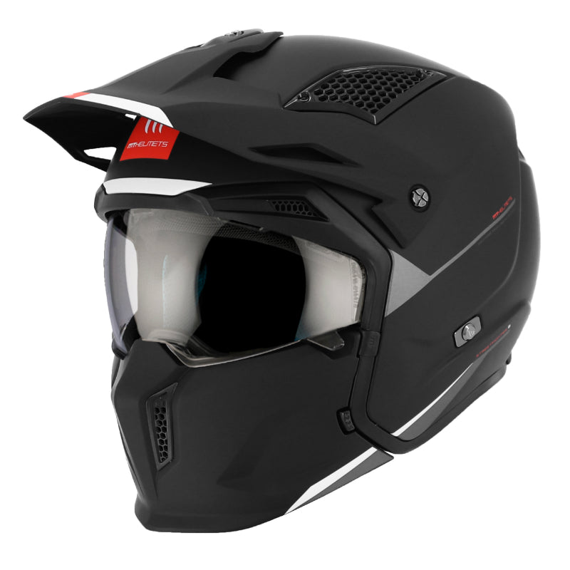 CASQUE TRIAL MT STREETFIGHTER SV UNI NOIR MAT XL  SIMPLE ECRAN TRANSPARENT TRANSFORMABLE AVEC MENTONNIERE AMOVIBLE (LIVRE AVEC UN ECRAN SUPPLEMENTAIRE MIROIR) (ECE 22.06)