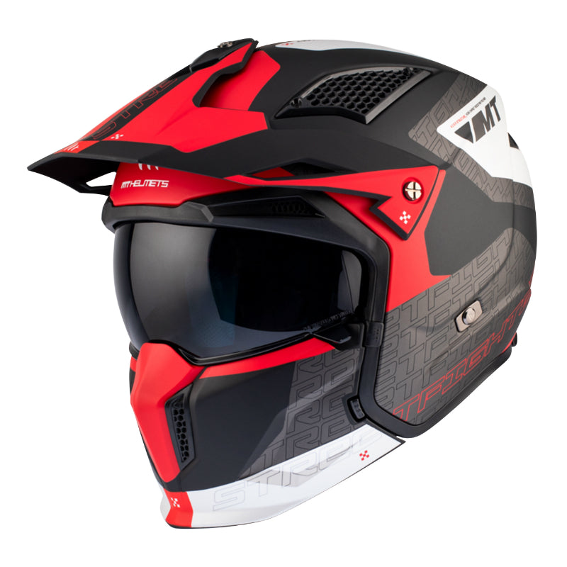 CASQUE TRIAL MT STREETFIGHTER SV S TOTEM B15 GRIS-ROUGE MAT   S  SIMPLE ECRAN TRANSPARENT TRANSFORMABLE AVEC MENTONNIERE AMOVIBLE (LIVRE AVEC UN ECRAN SUPPLEMENTAIRE DARK) (ECE 22.06)