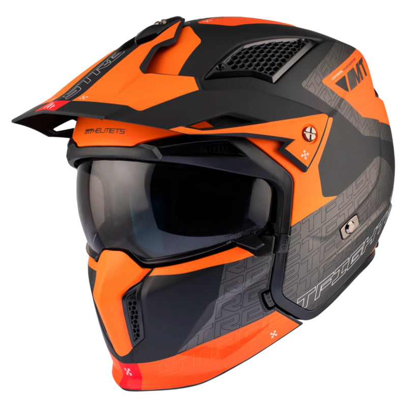 CASQUE TRIAL MT STREETFIGHTER SV S TOTEM B4 GRIS-ORANGE MAT    XS  SIMPLE ECRAN TRANSPARENT TRANSFORMABLE AVEC MENTONNIERE AMOVIBLE (LIVRE AVEC UN ECRAN SUPPLEMENTAIRE DARK) (ECE 22.06)