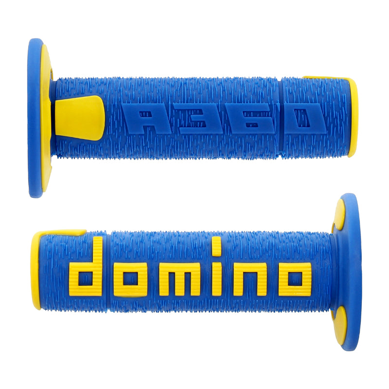 REVETEMENT POIGNEE DOMINO MOTO OFF ROAD A360 BLEU-JAUNE CLOSED END 120-123mm (PAIRE)