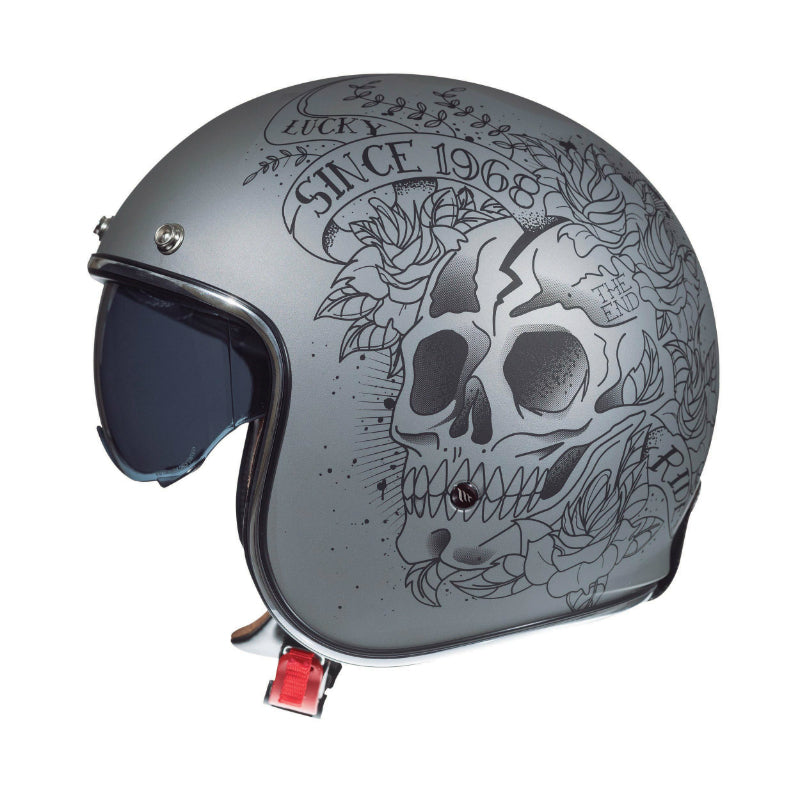 CASQUE JET MT LE MANS 2 SV SKULL & ROSES A2 ARGENT MAT    XS  SIMPLE ECRAN TRANSPARENT (LIVRE AVEC UN ECRAN SUPPLEMENTAIRE DARK (ECE 22.06)