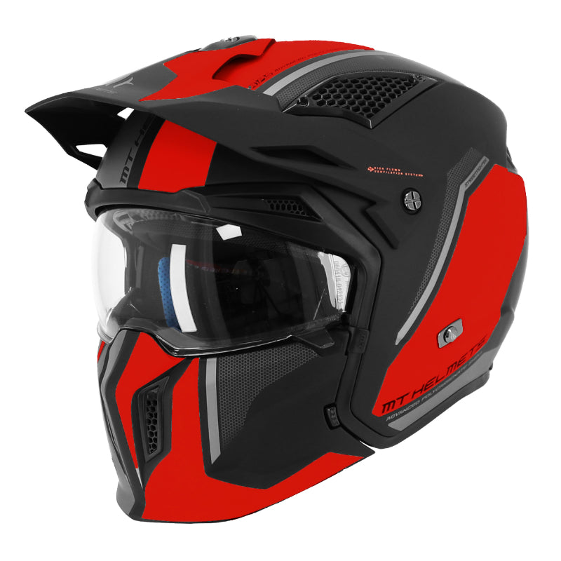 CASQUE TRIAL MT STREETFIGHTER SV S TWIN C5 NOIR MAT-ROUGE  M  SIMPLE ECRAN TRANSPARENT TRANSFORMABLE AVEC MENTONNIERE AMOVIBLE (LIVRE AVEC UN ECRAN SUPPLEMENTAIRE MIROIR) (ECE 22.06)