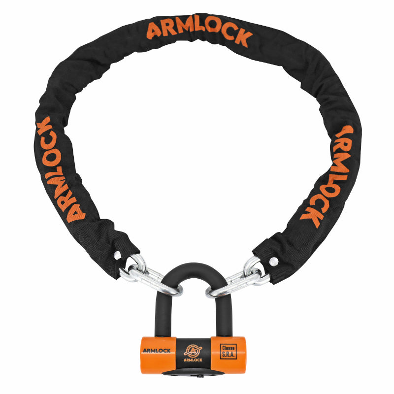 ANTIVOL A CHAINE ARMLOCK CK2 NOIR-ORANGE 1.20M MAILLON DIAM 10 mm AVEC U 52 x 65 mm (DIAM 16 mm) (U CLASSE SRA)