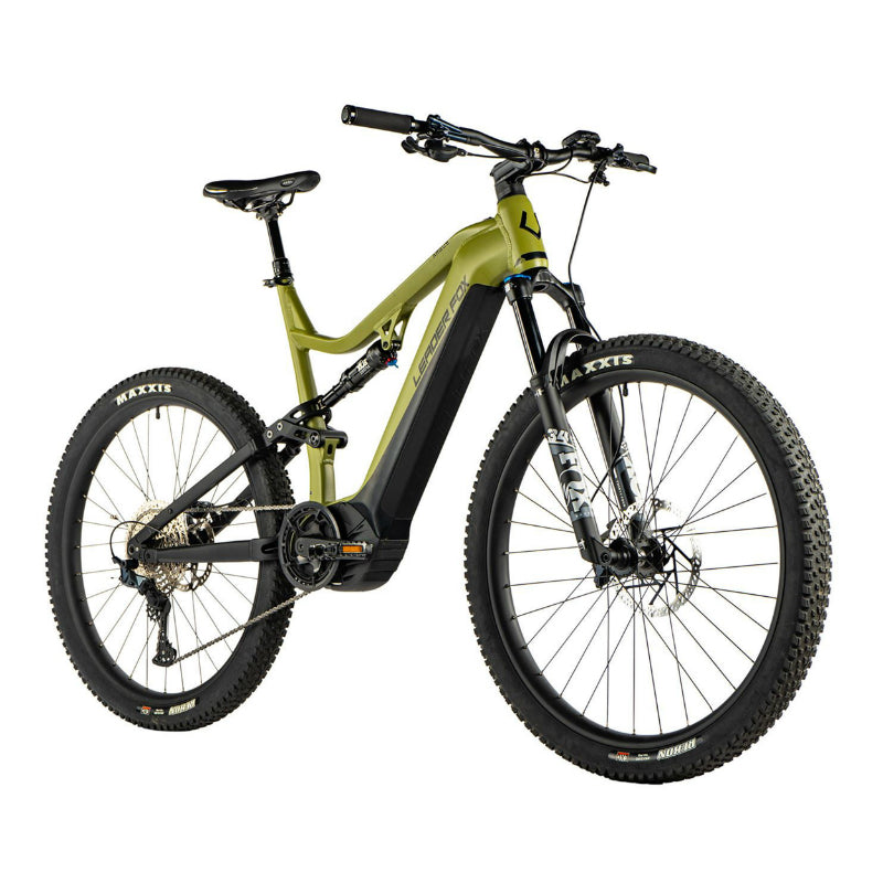 ELEKTRISCHE FIETS-VAE MTB 29 LEADER FOX ARGUS 2024 VOLLEDIGE VERING HEREN MAT GROEN 12V CENTRALE MOTOR PANASONIC GX ULTIMATE 36V 90Nm 20Ah BATTERIJ (FRAME 21.5'' - H55cm - XL - VOOR VOLWASSENEN VAN 185 cm tot meer)