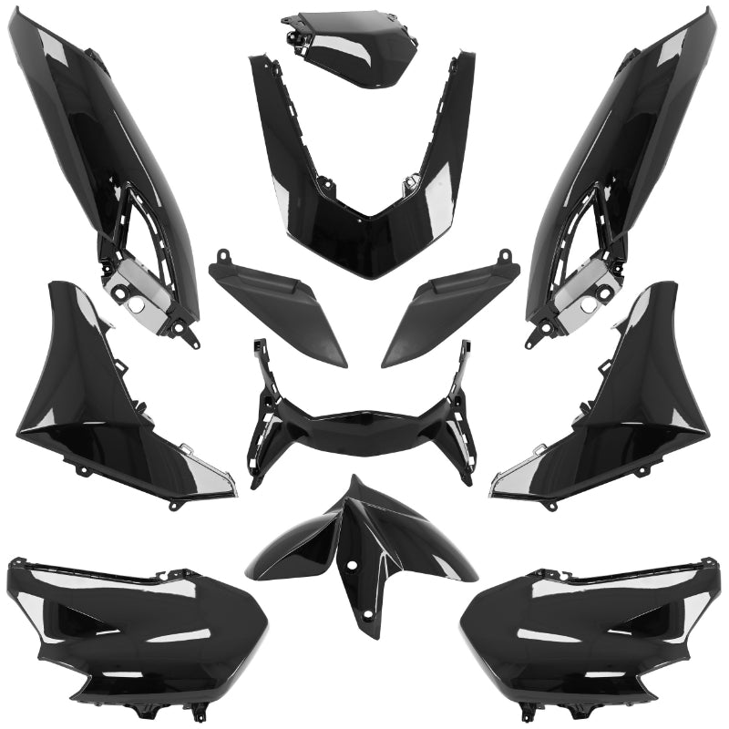 CARROSSERIE-CARENAGE MAXISCOOTER ADAPTABLE YAMAHA 125 N-MAX 2021+ NOIR BRILLANT (KIT 12 PIECES)  -P2R-