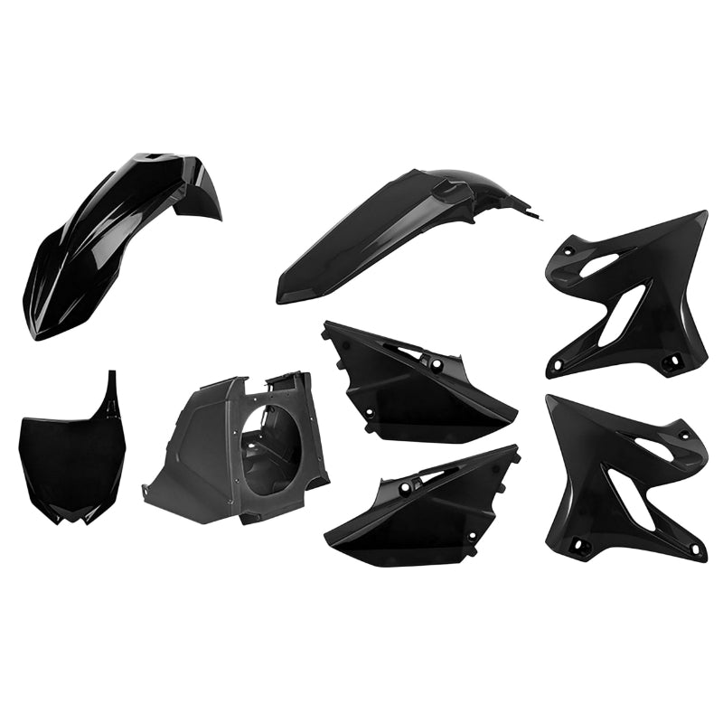 CARROSSERIE-CARENAGE MOTO MX RESTYLING YAMAHA 125, 250 YZ 2002+2021 NOIR (KIT PLASTIQUES 8 PIECES)  -POLISPORT-