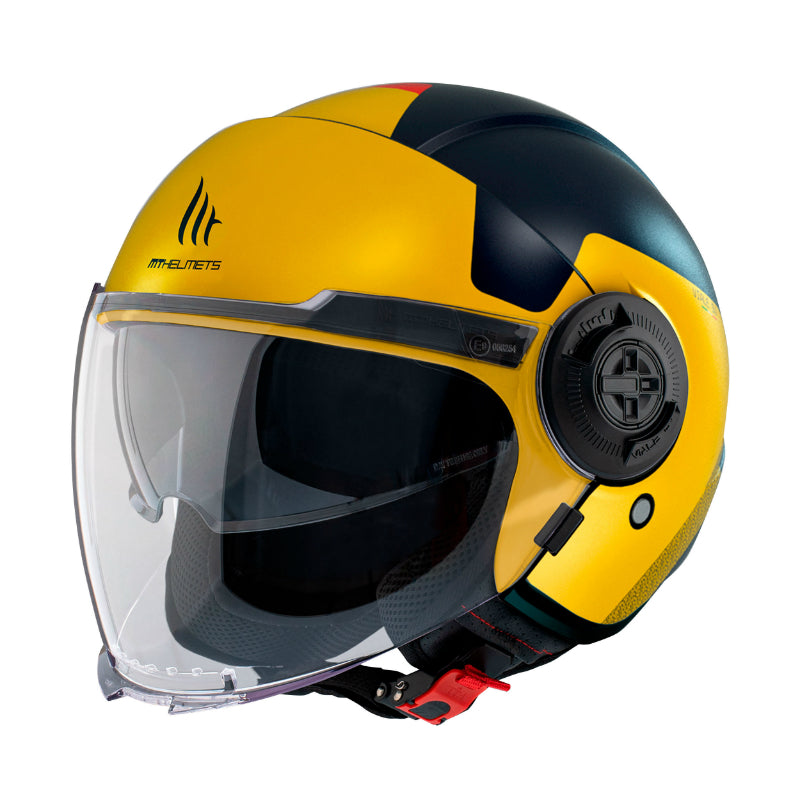 CASQUE JET MT VIALE SV S BETA D3 DOUBLE ECRANS BLEU NUIT-JAUNE MAT    XS (ECE 22.06)