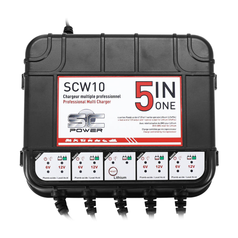 CHARGEUR DE BATTERIE ET MAINTIEN DE CHARGE SC POWER SCW10 PROFESSIONNEL MULTIPLE CHARGEMENT 5 BATTERIE AUTOMATIQUE 12V COURANT DE SORTIE 2A (LIVRE AVEC PINCES CROCODILES + CABLE OBD II)