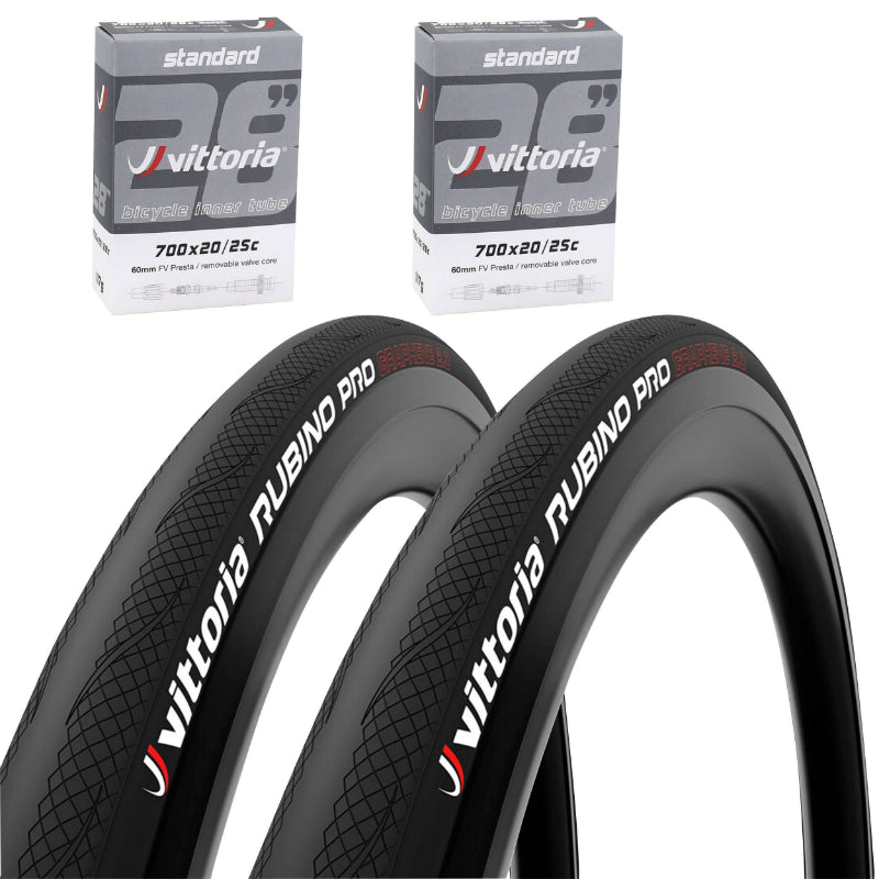 PNEU ROUTE 700 X 25 VITTORIA RUBINO PRO 4 NOIR GRAPHENE 2.0 TS (25-622) (PACK DE 2 PNEUS ET 2 CHAMBRES)