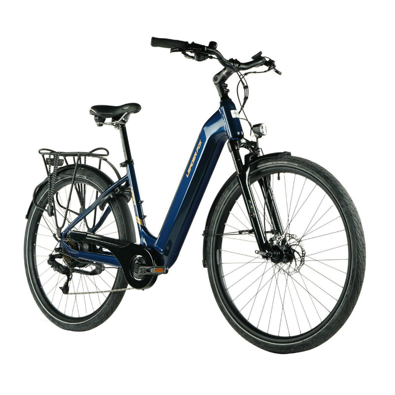 ELEKTRISCHE FIETS-VAE CITY 28 LEADER FOX NARA 2023 GEMENGD BLAUW 7V MOTOR ACHTERWIEL BAFANG 36V 45Nm 15Ah BATTERIJ (16.5'' - H43cm - MAAT S - VOOR VOLWASSENEN VAN 158cm tot 168cm)