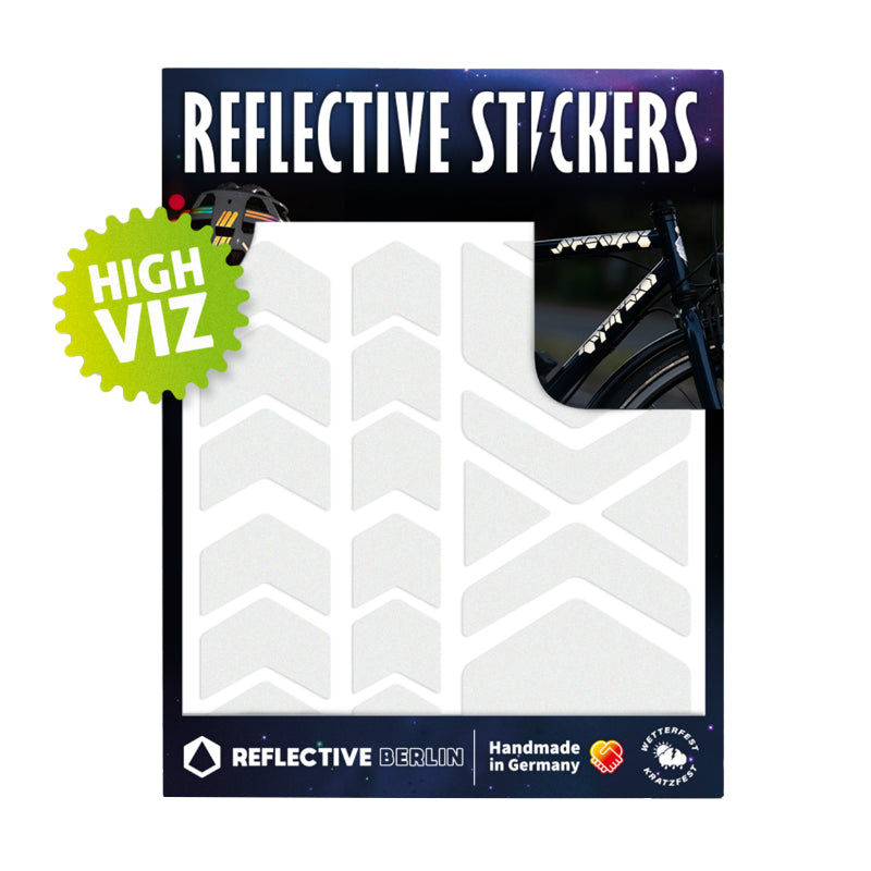 REFLECTERENDE STICKER-STICKER VOOR FIETSEN, WITTE PIJL-CHEVRON MODEL HELM (BOARD) -REFLECTERENDE BERLIJN-