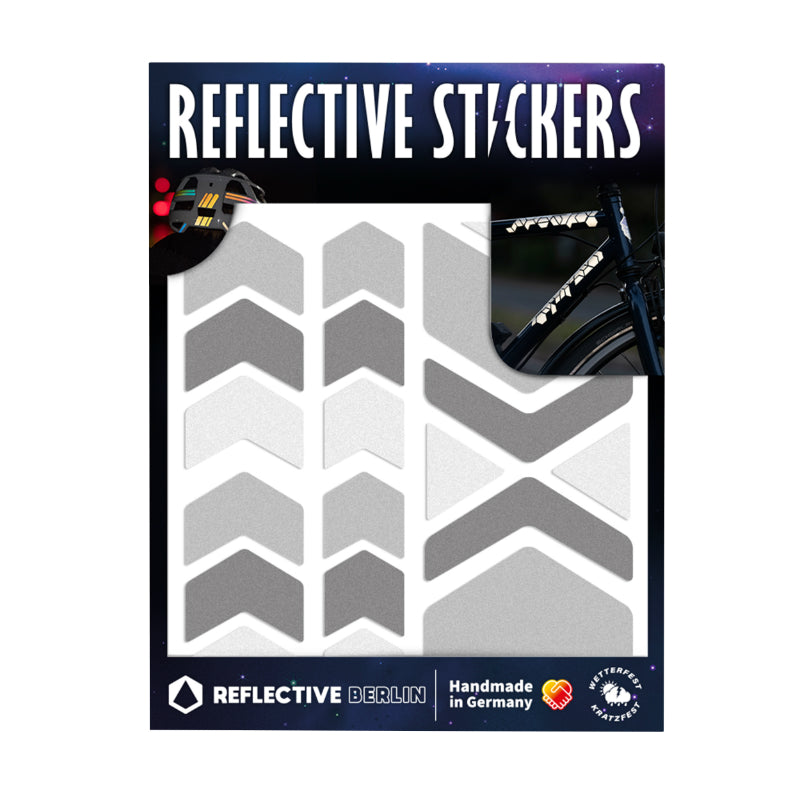 AUTOCOLLANT-STICKER REFLECHISSANT POUR VELO, CASQUE MODELE FLECHE-CHEVRON GRIS (PLANCHE)  -REFLECTIVE BERLIN-