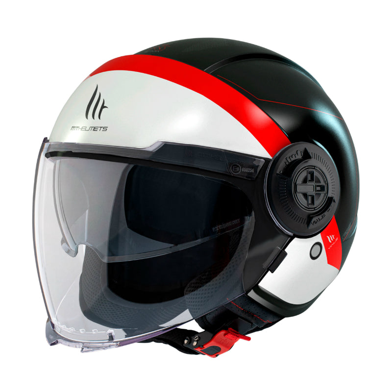 CASQUE JET MT VIALE SV S 68 UNIT A5 DOUBLE ECRANS NOIR MAT-ROUGE NACRE    XS (ECE 22.06)