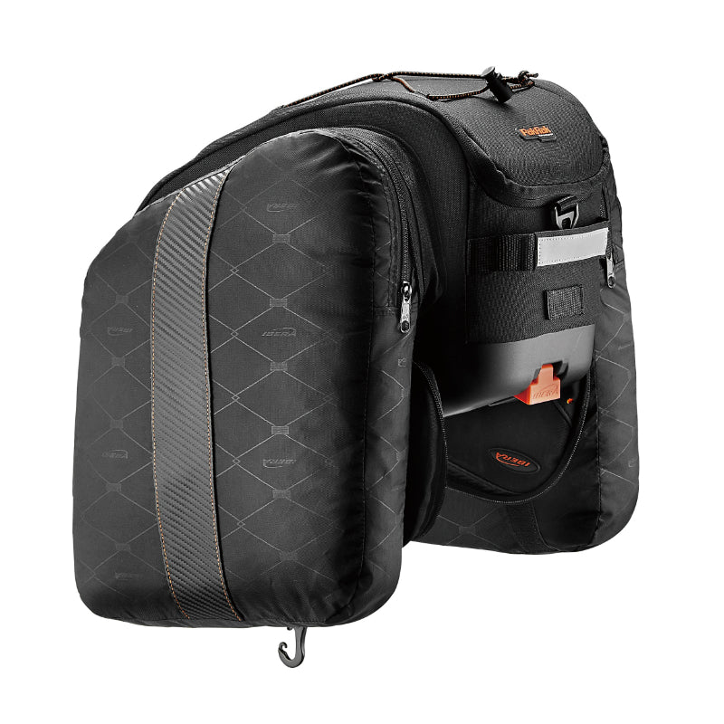 SACOCHE ARRIERE VELO DOUBLE - TRUNKBAG IBERA COMMUTER NOIR 15L FIXATION ARRIERE AVEC PLAQUE LIVRE POUR TOUT PORTE BAGAGE (37x22x25cm)