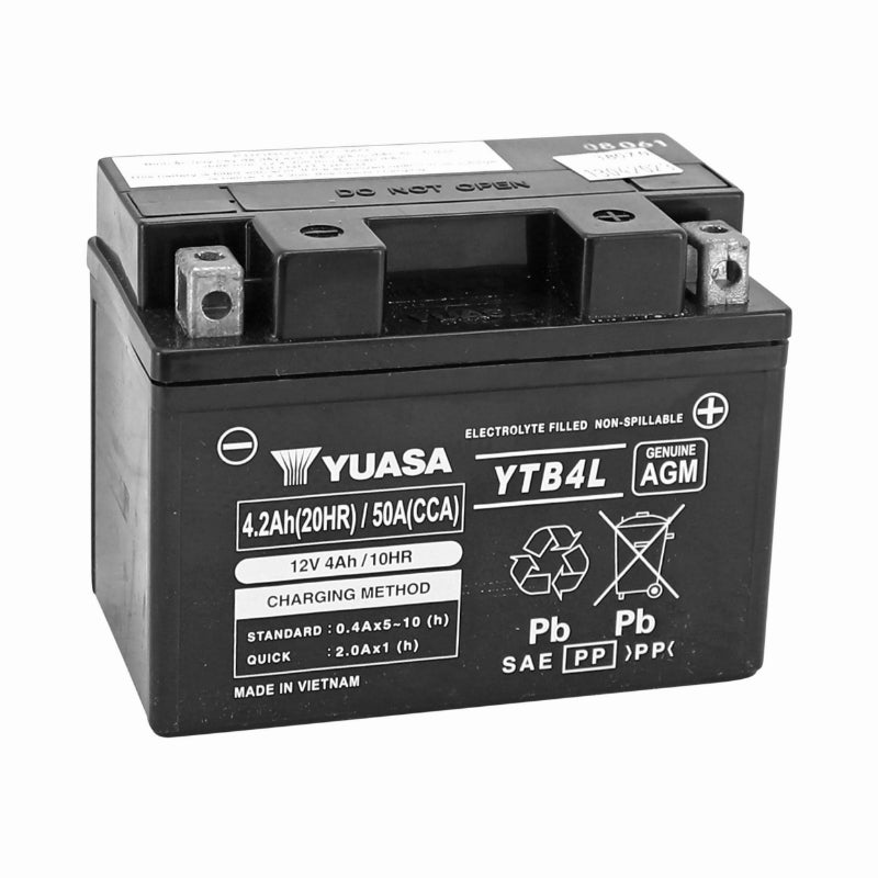 BATTERIE 12V  4,2 Ah YTB4L YUASA ACTIVEE EN USINE PRETE A L'EMPLOI  (Lg121xL71xH93mm)