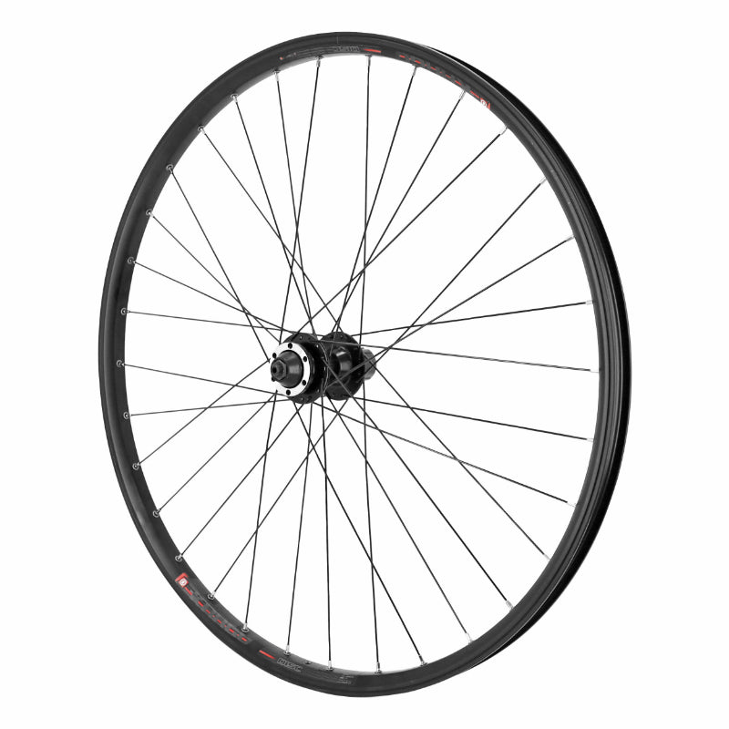 ROUE VTC DISQUE - PATIN BLOCAGE KARGO - VAE - E-BIKE - LONGTAIL MOYEU VELOX ARRIERE NOIR DOUBLE PAROI AVEC OEILLETS DISQUE 6 TROUS CASSETTE 11-10-9V (RENFORCE)  JANTE 25C 32 RAYONS NOIRS