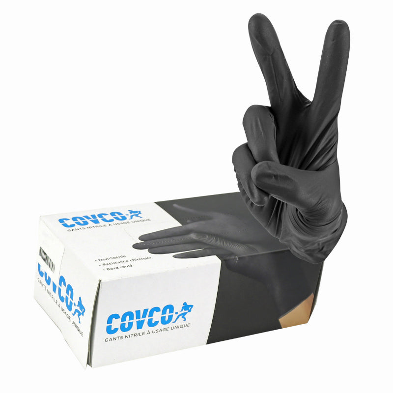 GANTS ATELIER NITRILE A USAGE UNIQUE COVCO NOIR  T8 (M)  (BOITE DE 100)  -SELECTION P2R-