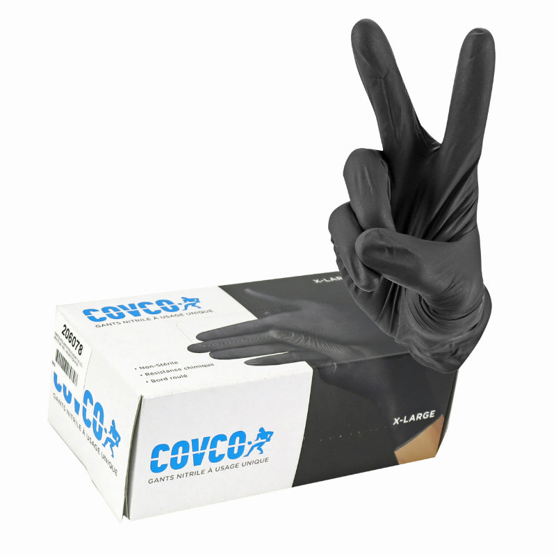 GANTS ATELIER NITRILE A USAGE UNIQUE COVCO NOIR T10 (XL)  (BOITE DE 100)  -SELECTION P2R-