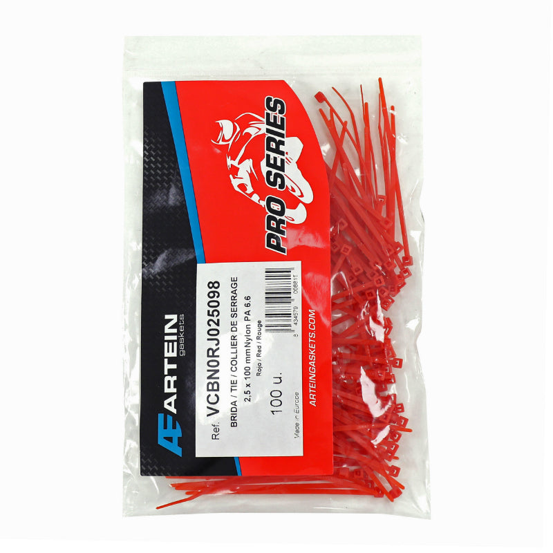 COLLIER DE SERRAGE NYLON TYPE RILSAN ARTEIN 2,5x100 mm ROUGE (VENDU PAR 100)  -PRO SERIES-