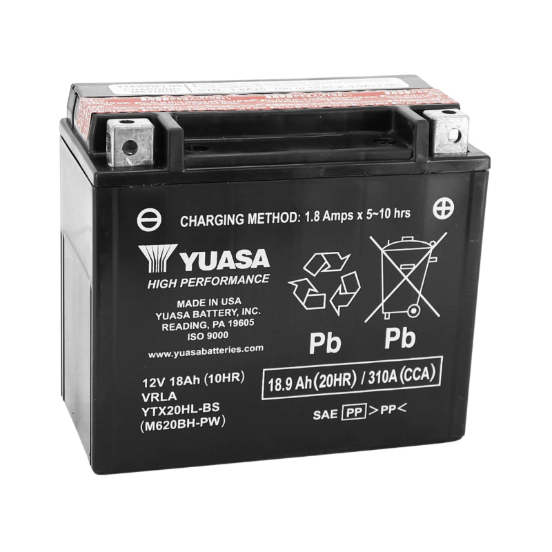 12V 18 Ah YTX20HL-BS-PW YUASA MF ONDERHOUDSVRIJE HOGE PRESTATIE ACCU MET ZUURPAKKET (Lg175xL87xH155mm)