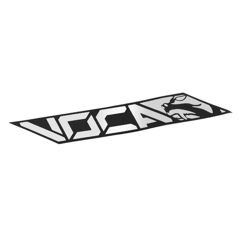 VOCA RACING KLEEF-STICKER 110x17 mm ZWART-CHROOM (AFZONDERLIJK VERKOCHT) (HITTEBESTENDIG)