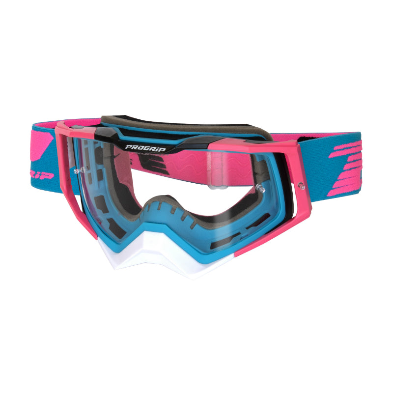 MASQUE-LUNETTES CROSS PROGRIP 3309 TR RAPID BLEU CLAIR-FUCHSIA-NOIR ECRAN TRANSPARENT ANTI-RAYURES-ANTI U.V.-ANTI-BUEE (HOMOLOGUE CE-EN-N° AC-96025 REV.2)