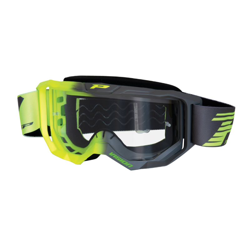 CROSS PROGRIP 3300 TR VISION FLUORESCENT YELLOW-GREY GLASSES-MASK WITH TRANSPARENT ANTI-SCRATCH-ANTI UV-ANTI-FOG SCREEN (CE-EN-NO. AC-96025 REV.2 APPROVED)