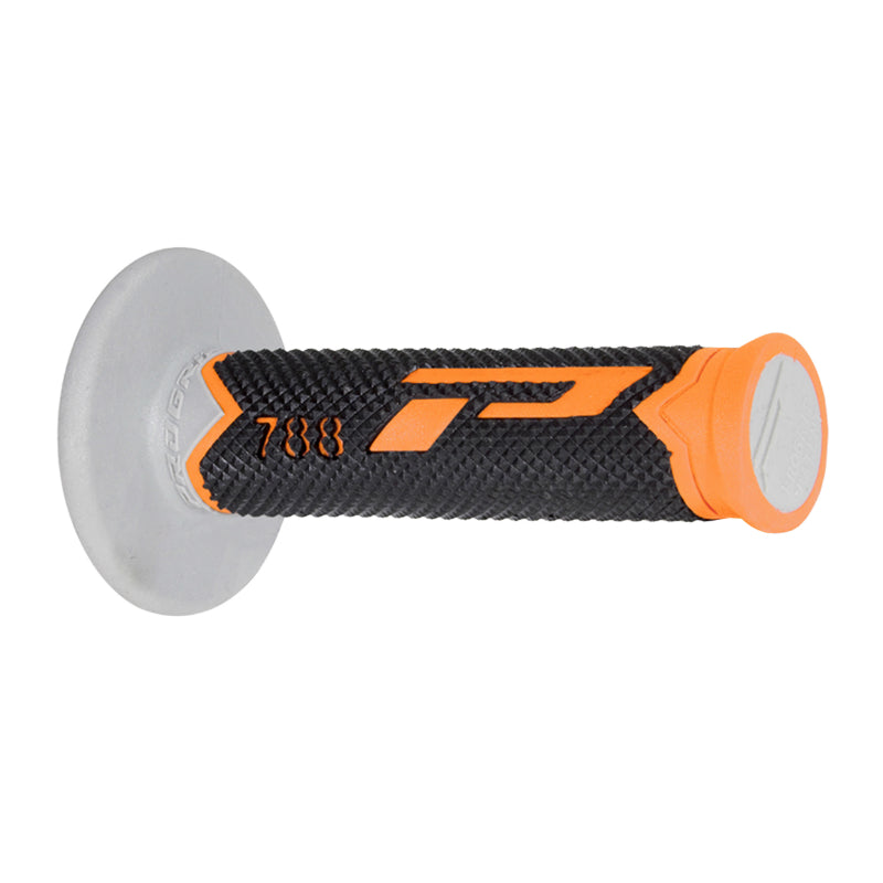 REVETEMENT POIGNEE PROGRIP MOTO OFF ROAD 788 TRIPLE DENSITE BASE COLOR GRIS -NOIR-ORANGE CLOSED END 115mm (CROSS-MX) (PAIRE)