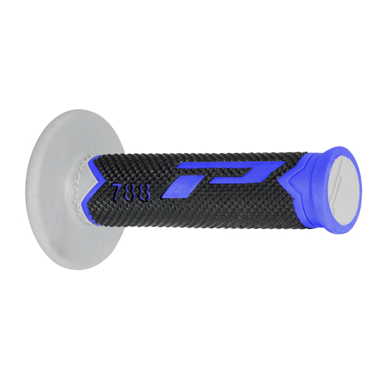 PROGRIP MOTO OFF ROAD GRIP BEDEKKING 788 DRIEVOUDIGE DICHTHEID BASISKLEUR GRIJS - ZWART-BLAUW GESLOTEN EINDE 115 mm (CROSS-MX) (PAAR)