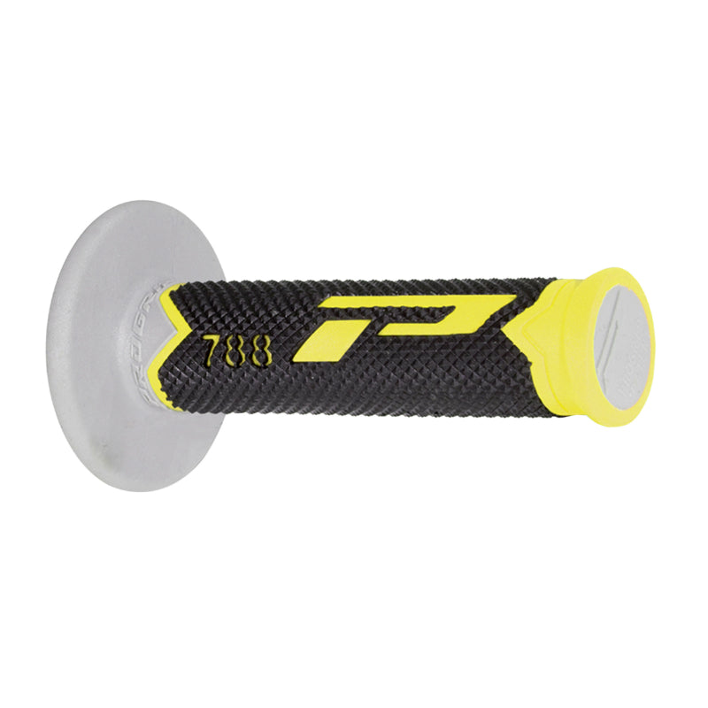 REVETEMENT POIGNEE PROGRIP MOTO OFF ROAD 788 TRIPLE DENSITE BASE COLOR GRIS -NOIR-JAUNE CLOSED END 115mm (CROSS-MX) (PAIRE)