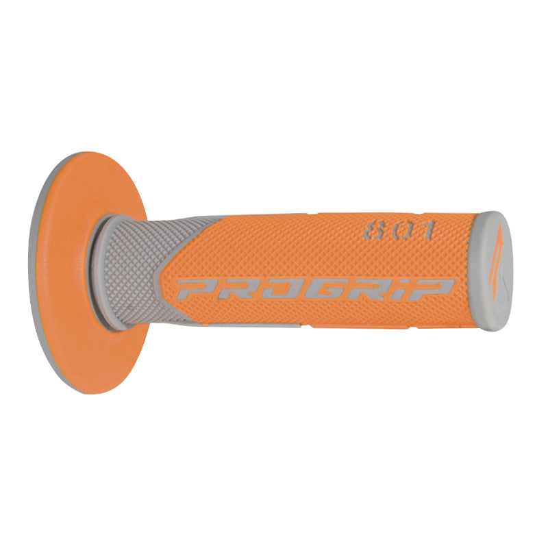 PROGRIP MOTORCYCLE OFF ROAD 801 DOUBLE DENSITY GREY-ORANGE BASE CLOSED END HANDLE COATING 115mm (CROSS-MX) (PAIR)