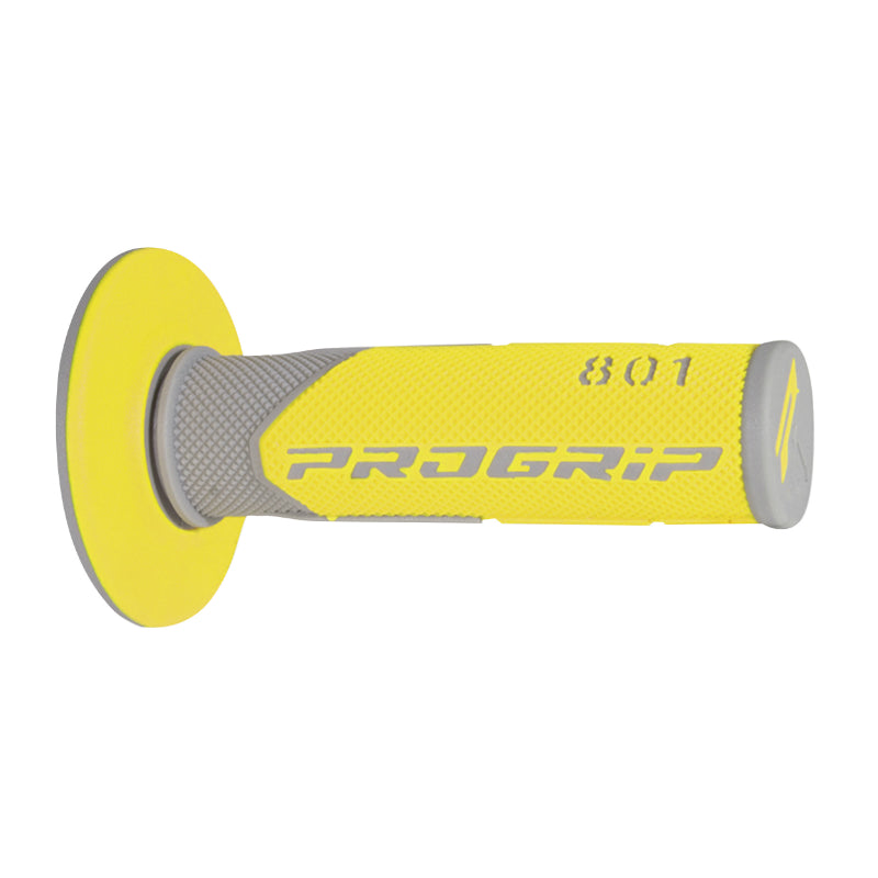 REVETEMENT POIGNEE PROGRIP MOTO OFF ROAD 801 DOUBLE DENSITE BASE GRIS-JAUNE CLOSED END 115mm (CROSS-MX) (PAIRE)