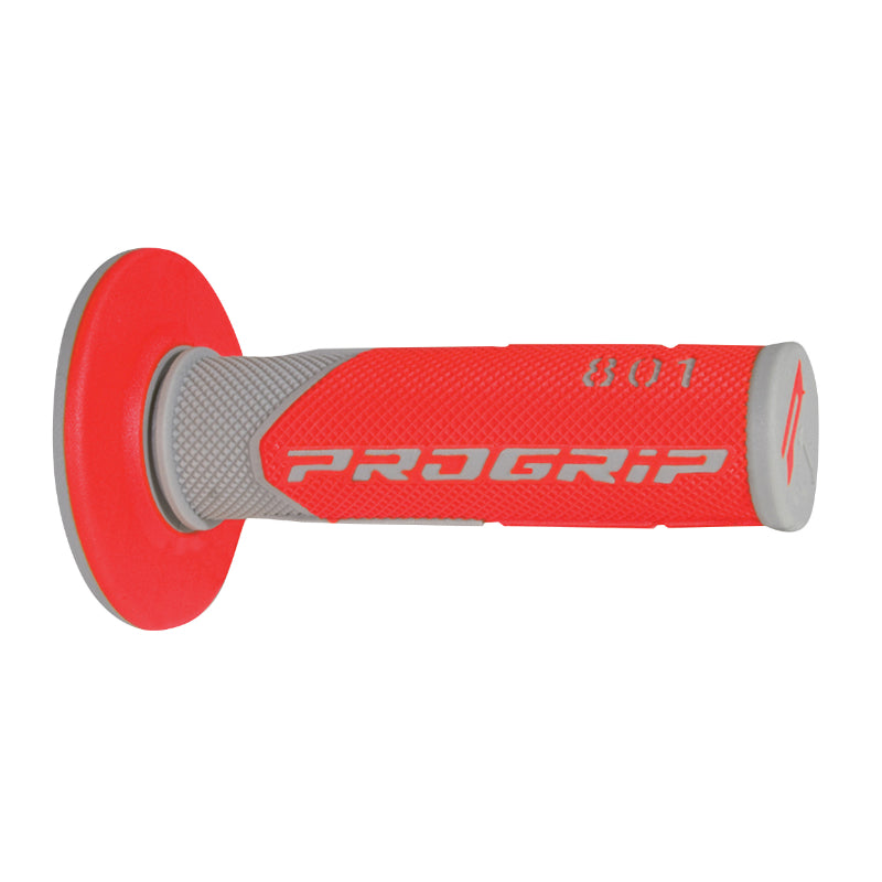 PROGRIP MOTORCYCLE OFF ROAD 801 DOUBLE DENSITY GREY-RED BASE CLOSED END HANDLE COATING 115mm (CROSS-MX) (PAIR)