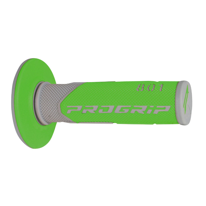 REVETEMENT POIGNEE PROGRIP MOTO OFF ROAD 801 DOUBLE DENSITE BASE GRIS-VERT CLOSED END 115mm (CROSS-MX) (PAIRE)