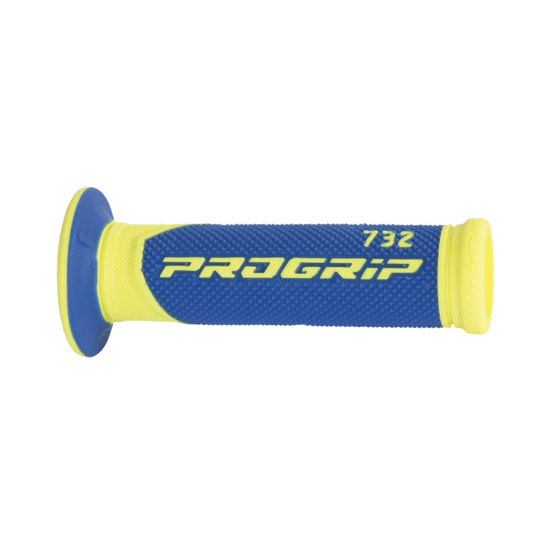 REVETEMENT POIGNEE PROGRIP SCOOTER ON ROAD 732 DOUBLE DENSITE FLUO DESIGN JAUNE FLUO-BLEU CLOSED END 125mm (PAIRE)