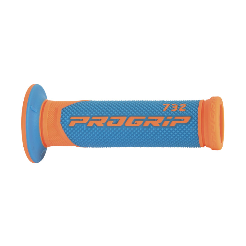 REVETEMENT POIGNEE PROGRIP SCOOTER ON ROAD 732 DOUBLE DENSITE FLUO DESIGN ORANGE FLUO-BLEU LIGHT CLOSED END 125mm (PAIRE)