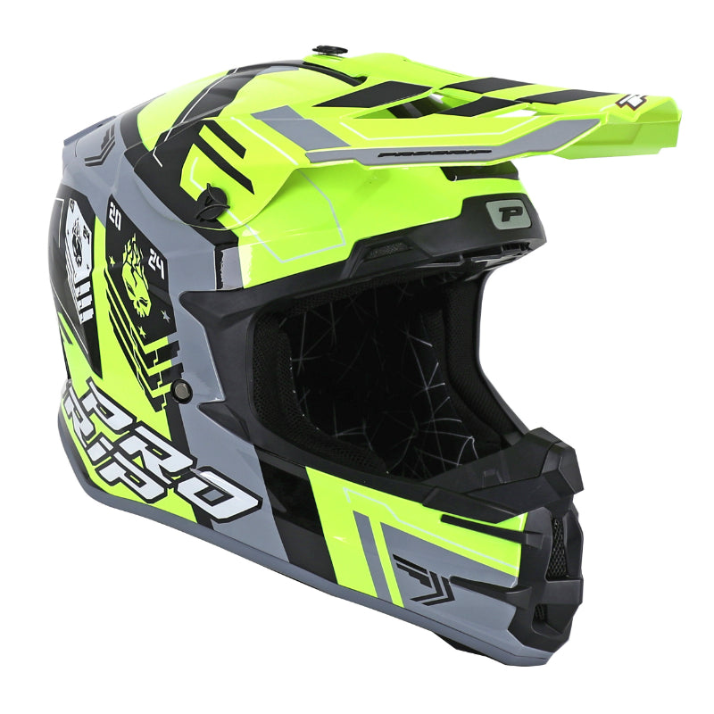 PROGRIP 3080 SPIRITS ADULT CROSS HELMET FLUO YELLOW-GREY XS (ECE 22.06)