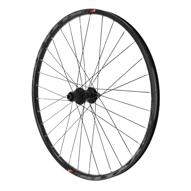 ROUE VTT DISQUE 27.5" KLIXX BOOST TUBELESS READY ARRIERE CENTERLOCK NOIR MOYEU SHIMANO MT400 CASSETTE 9-10-11V AXE TRAVERSANT 12-148  JANTE 23C 32 RAYONS