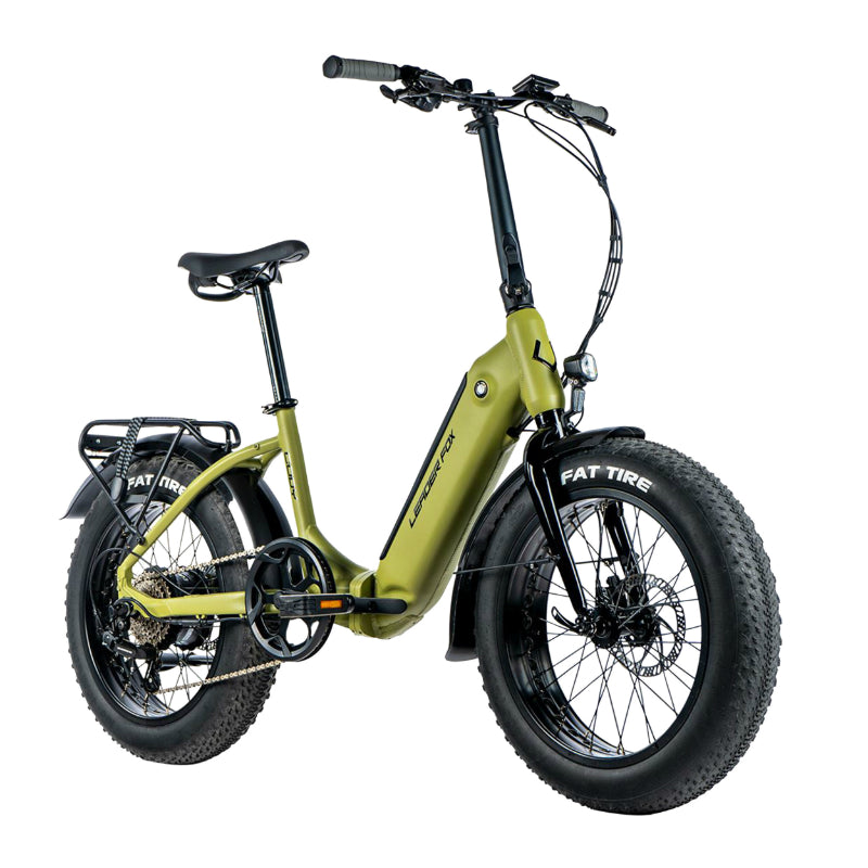 VOUWENDE ELEKTRISCHE FIETS-VAE FAT BIKE 20 LEADER FOX CODY 2024 GEMENGD MAT KHAKI GROEN 7V MOTOR ACHTERWIEL BAFANG 36V 80Nm ACCU 16Ah