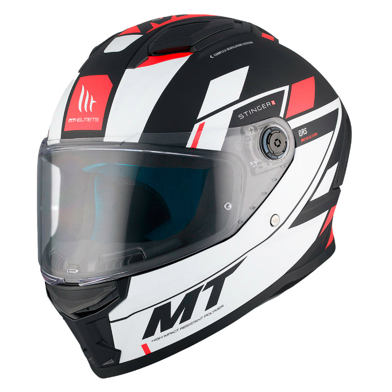 VOLLEDIGE HELM MT STINGER 2 ZIVZE B5 ZWART-WIT-ROOD MAT XS (ECE 22.06)