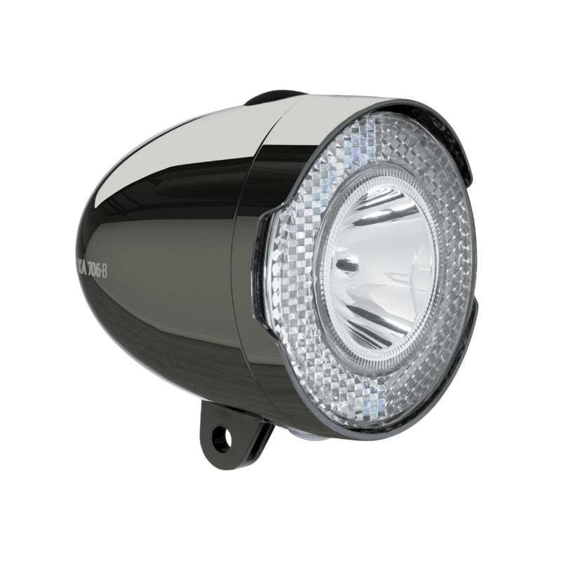 ECLAIRAGE VELO A PILE AVANT SUR GARDE-BOUE - PATTE AXA CLASSIC 706 LED 15 LUX NOIR AVEC INTERRUPTEUR LIVRE AVEC 3 PILES AAA