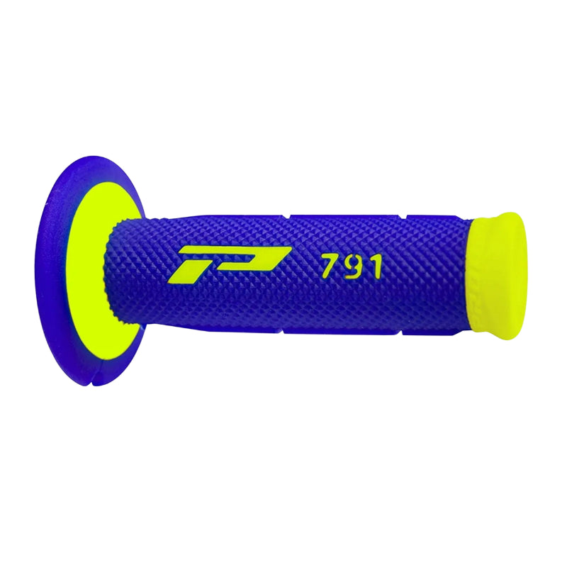 PROGRIP MOTORCYCLE OFF ROAD 791 HANDLE COATING DOUBLE DENSITY FLUO BASE FLUO YELLOW-BLUE CLOSED END 115mm (CROSS-MX) (PAIR)