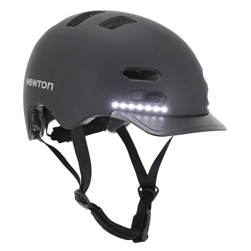 NEWTON CITY V3 ADULT CYCLING HELMET MATTE BLACK IN-MOLD WITH VISOR AND LOCK SIZE 55-58 WITH INTEGRATED USB FRONT AND REAR LIGHTING SYSTEM (SOLD IN BOX)