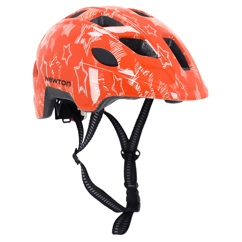 NEWTON STARS ORANGE IN MOLD CHILDREN'S BICYCLE HELMET WITH LOCK SIZE 48-52 (SOLD IN BOX)