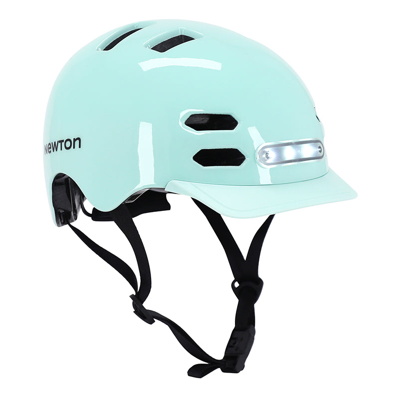 CASQUE VELO ADULTE NEWTON CITY V4 VERT PASTEL IN-MOLD AVEC ECLAIRAGE INTEGRE ET VISIERE ET LOCK TAILLE 55-58 (VENDU EN BOITE)